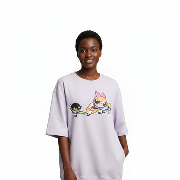 Lilac Powerpuff Oversized Printed T Shirt Lilac Medium Nawao.com