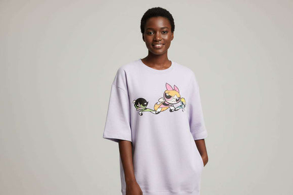 Lilac Powerpuff Oversized Printed T Shirt Lilac Medium Nawao.com