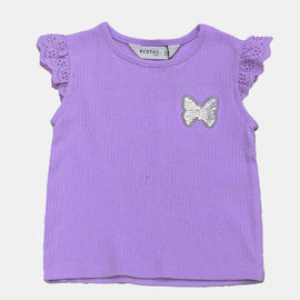 Lilac Schifly Frill Sleeves T Shirt Lilac Nawao.com