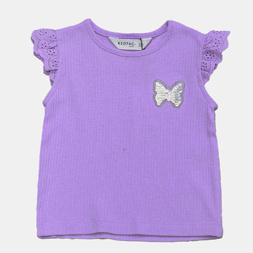 Lilac Schifly Frill Sleeves T Shirt Lilac Nawao.com