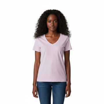 Lilac Short Sleeve V Neck T Shirt Nawao.com