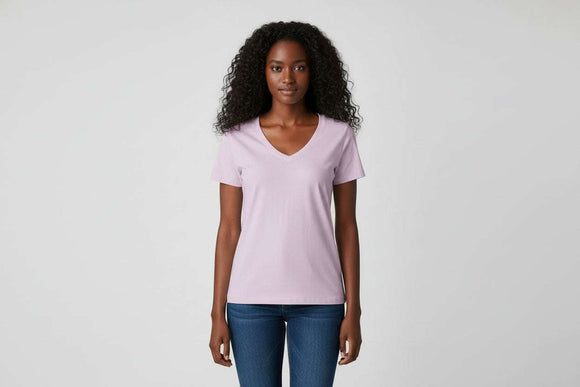 Lilac Short Sleeve V Neck T Shirt Nawao.com