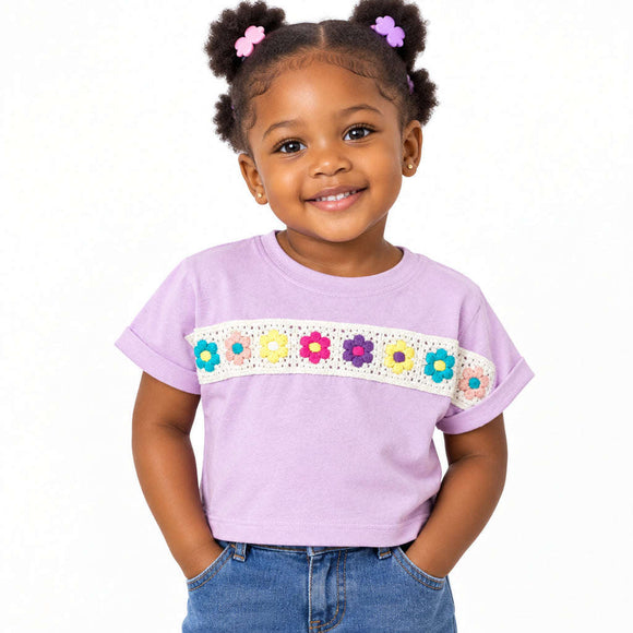 Lilac T Shirt With Crochet Flower Detail Lilac Nawao.com