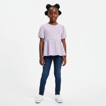Lilac Woven Jacquard Casual Jersey Top With Puff Sleeve  Lilac Nawao.com