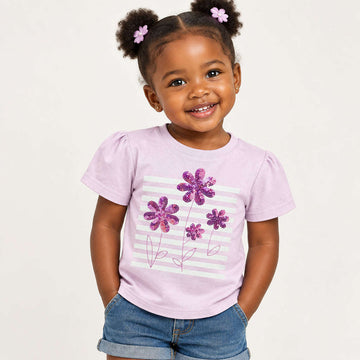 Liliac Floral Rhinestone Embellished Tee Lilac Nawao.com