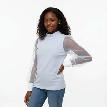 Lt Blue Higneck Top With Front Studs Nawao.com