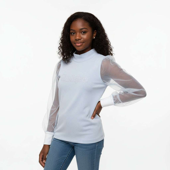 Lt Blue Higneck Top With Front Studs Nawao.com