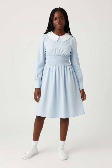 Lt Blue Peterpan Collar Poplin Dress Pale Blue Nawao.com