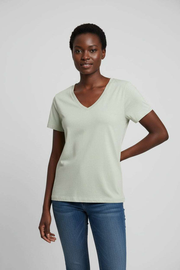 Lt Green Short Sleeve V Neck T Shirt Nawao.com