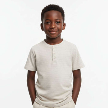 Lt Grey Jacquard Henley Tee Mid Grey Nawao.com