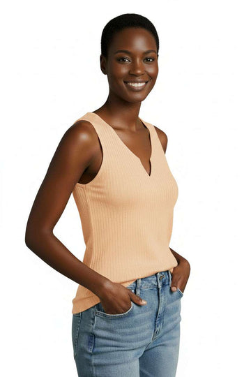 Lt Orange V Neck Sleeveless Vest Nawao.com