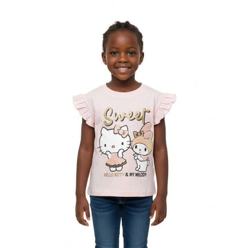 Lt Pink Hello Kitty  Sequiens Placement Print T Shirt Nawao.com