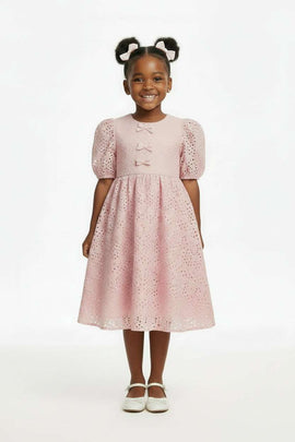 Lt Pink Laser Cut Dress With Front Bow Pale Pink Nawao.com