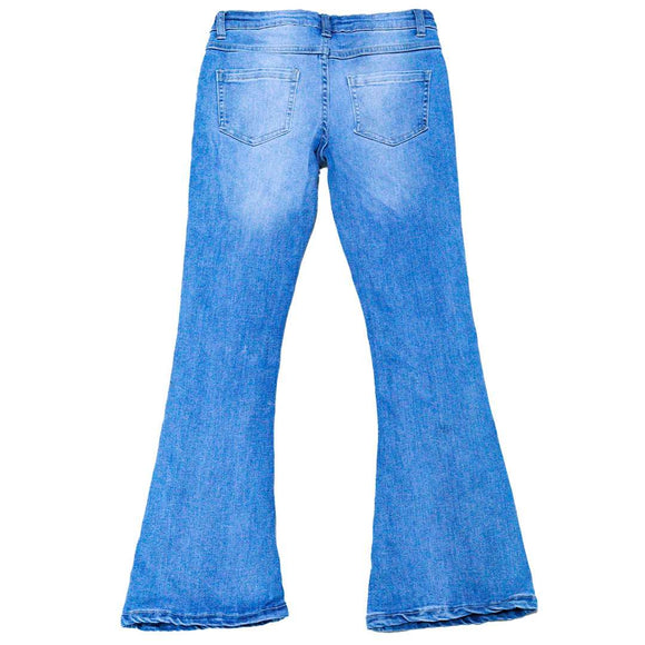 Lt Wash Flared Hem Jeans With Embroidery Light Nawao.com