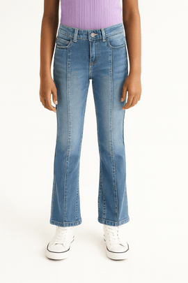 Lt Wash Skinny Flared Jeans With Front Slit Nawao.com