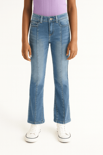 Lt Wash Skinny Flared Jeans With Front Slit Nawao.com