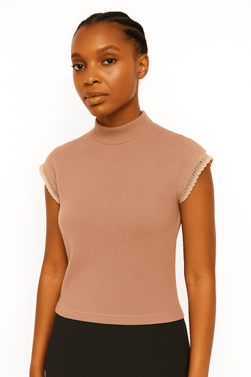 Lurex Lace Trim Top Pale Pink Nawao.com