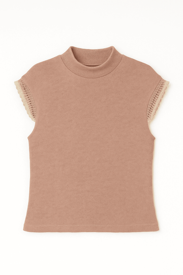 Lurex Lace Trim Top Pale Pink Nawao.com