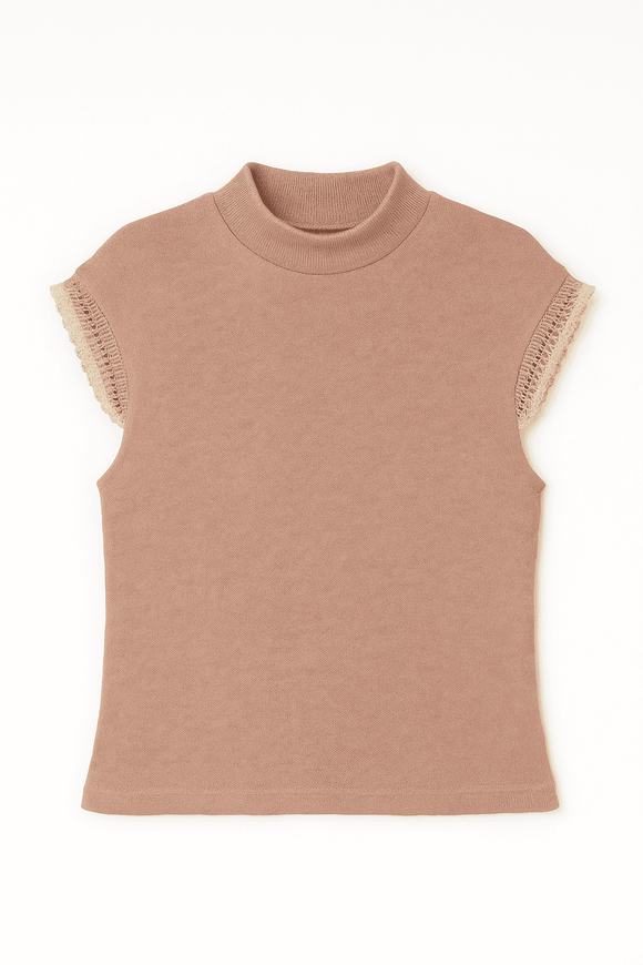 Lurex Lace Trim Top Pale Pink Nawao.com