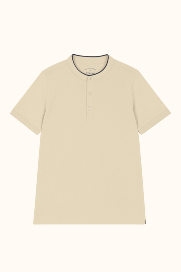 Mandrain Collar Polo Shirt Beige X Large Nawao.com