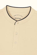 Mandrain Collar Polo Shirt Beige X Large Nawao.com