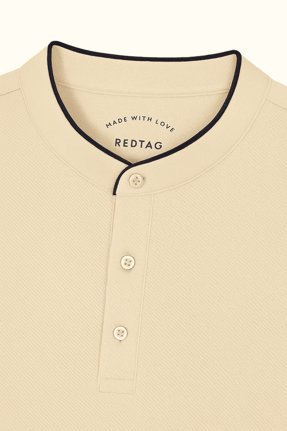 Mandrain Collar Polo Shirt Beige X Large Nawao.com