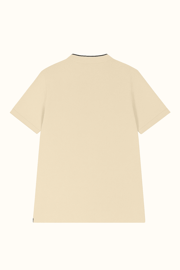 Mandrain Collar Polo Shirt Beige X Large Nawao.com