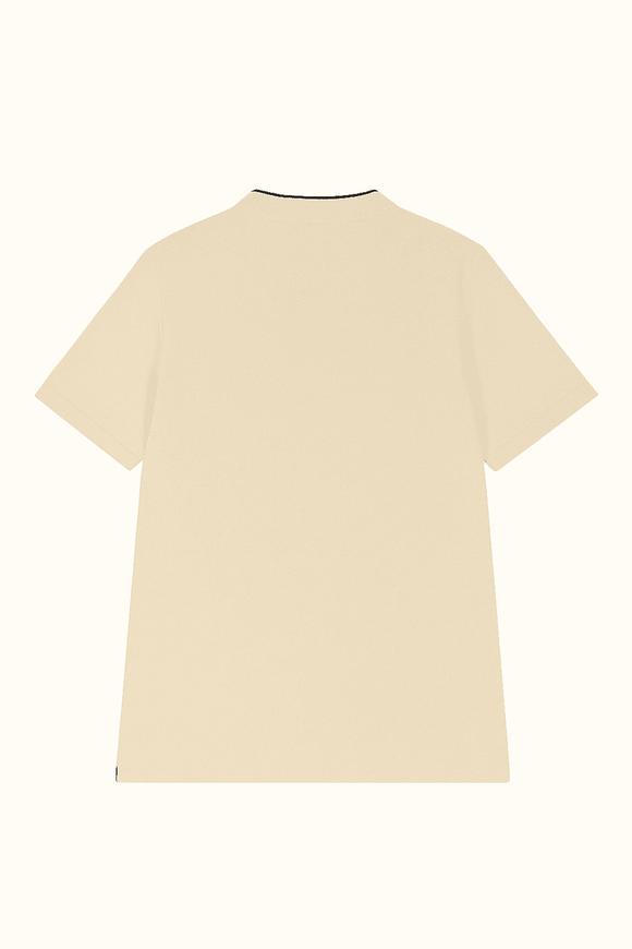 Mandrain Collar Polo Shirt Beige X Large Nawao.com