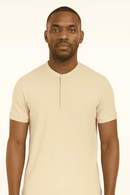 Mandrain Collar Polo Shirt Beige X Large Nawao.com