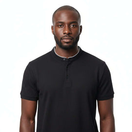 Mandrain Collar Polo Shirt Black Nawao.com