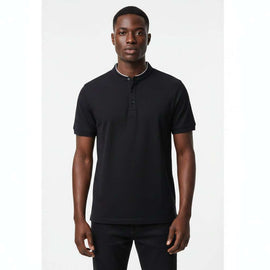 Mandrain Collar Polo Shirt Black Nawao.com