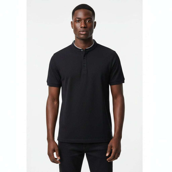 Mandrain Collar Polo Shirt Black Nawao.com
