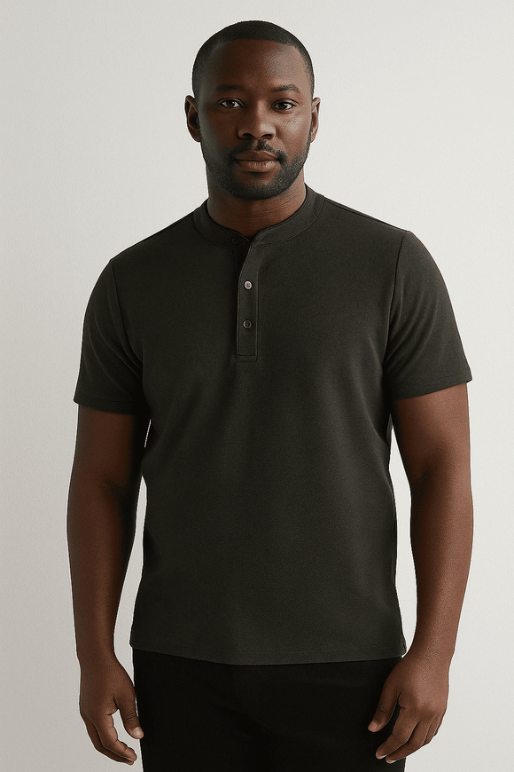 Mandrain Collar Polo Shirt Charcoal Nawao.com