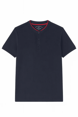 Mandrain Collar Polo Shirt Navy Nawao.com