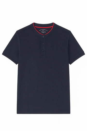 Mandrain Collar Polo Shirt Navy Nawao.com