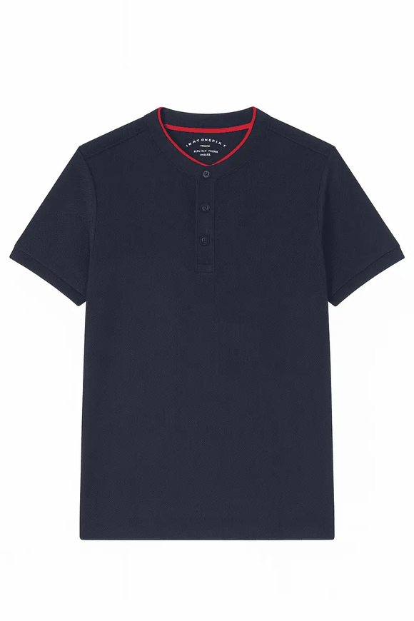 Mandrain Collar Polo Shirt Navy Nawao.com