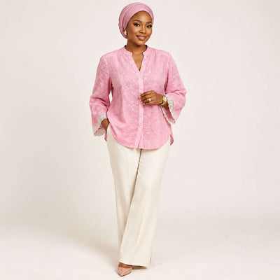 Mauve Lurex Blouse With Embelished On Sleeve Mauve Nawao.com
