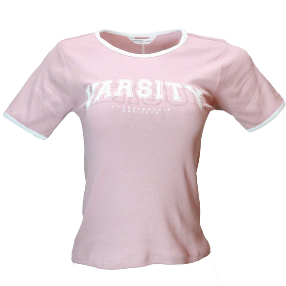 Mauve Rib Contrast T Shirt Nawao.com