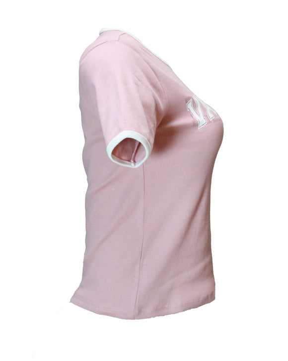 Mauve Rib Contrast T Shirt Nawao.com