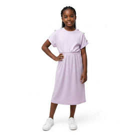 Mauve Rib Dress With Buttons Pale Pink Nawao.com