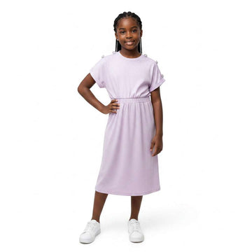 Mauve Rib Dress With Buttons Pale Pink Nawao.com