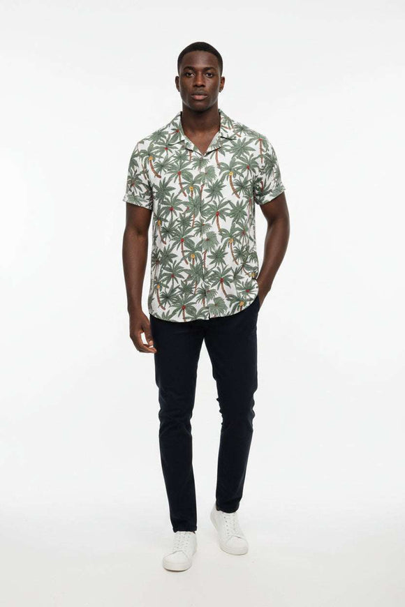 Mens S/Slvs Printed Shirts With Regular Collar White Nawao.com