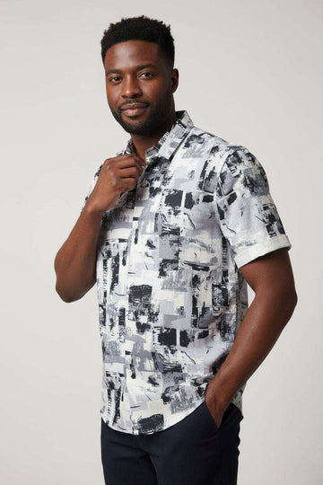 Mens S/Slvs Printed Shirts With Round Neck Collar Black Nawao.com
