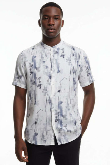 Mens S/Slvs Printed Shirts With Round Neck Collar Mid Grey Nawao.com