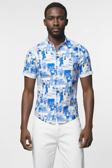 Mens S/Slvs Printed Shirts With Round Neck Collar Nawao.com