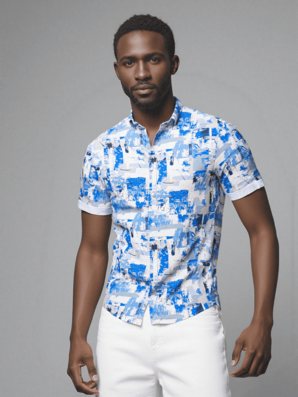 Mens S/Slvs Printed Shirts With Round Neck Collar Nawao.com