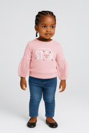 Mesh Slv With Placement Print Terry Top Pale Pink Nawao.com