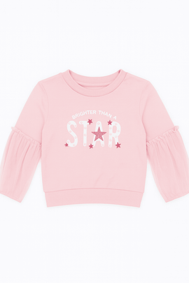 Mesh Slv With Placement Print Terry Top Pale Pink Nawao.com