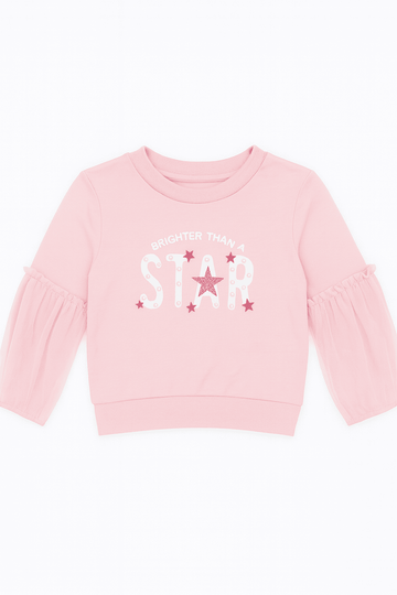 Mesh Slv With Placement Print Terry Top Pale Pink Nawao.com