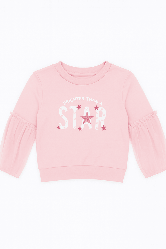 Mesh Slv With Placement Print Terry Top Pale Pink Nawao.com